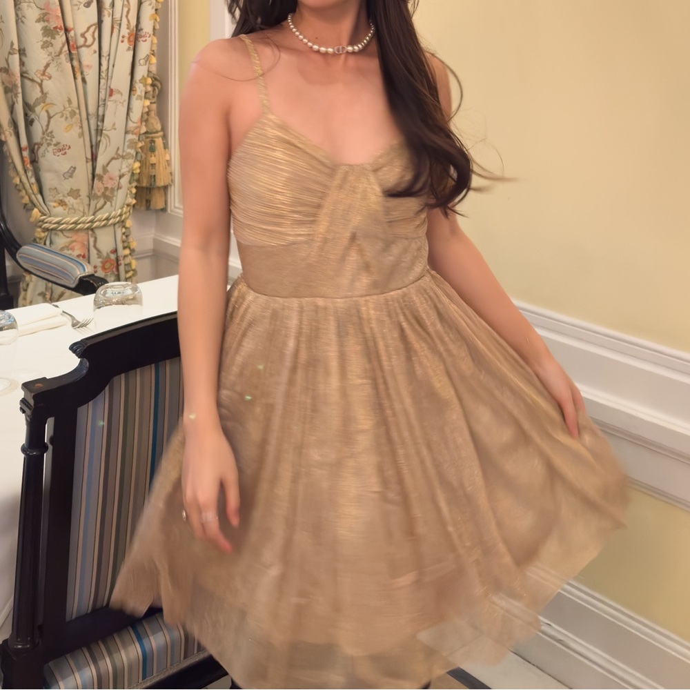 NWT Size Small Gold Sparkly Mini Dress - Picture 2 of 4